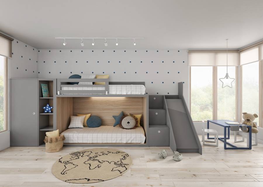 Cama alta en la habitación de los niños
